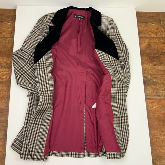 Vintage J. Peterman Wool Plaid Edwardian Coat Velvet Collar Sz 8 - Picture 14 of 16